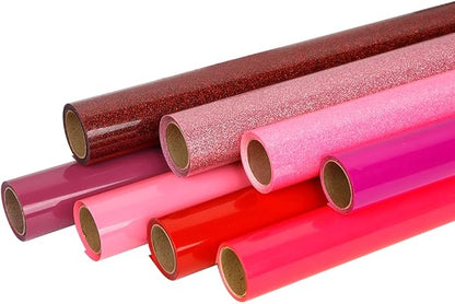 FUNKAKA Red Heat Transfer HTV Vinyl Bundle, 8 Rolls 12" x 3ft Valentine Pink by FUNKAKA