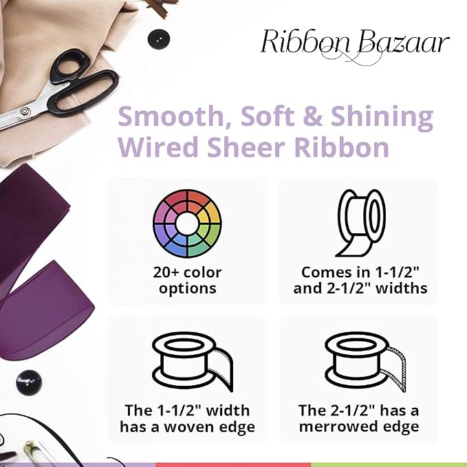 Ribbon Bazaar Sheer Organza Wired Ribbon - Image 3