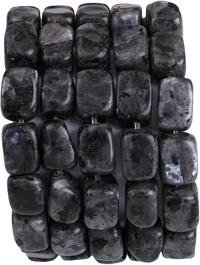 Natural Black Spectrolite Cuboid Stone Loose Semi Gemstone Beads by Beadia