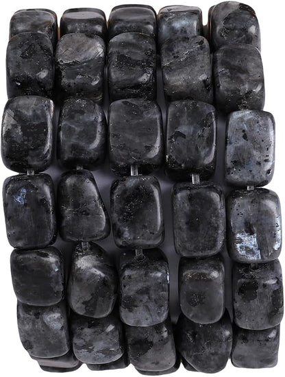 Natural Black Spectrolite Cuboid Stone Loose Semi Gemstone Beads by Beadia