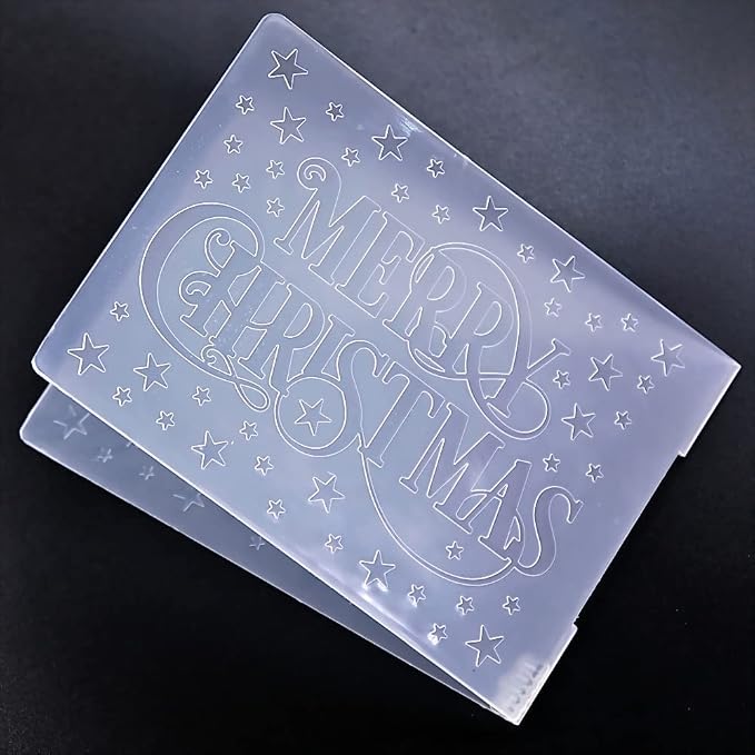 Words Merry Christmas Star Background Plastic Embossing Folders - Image 3