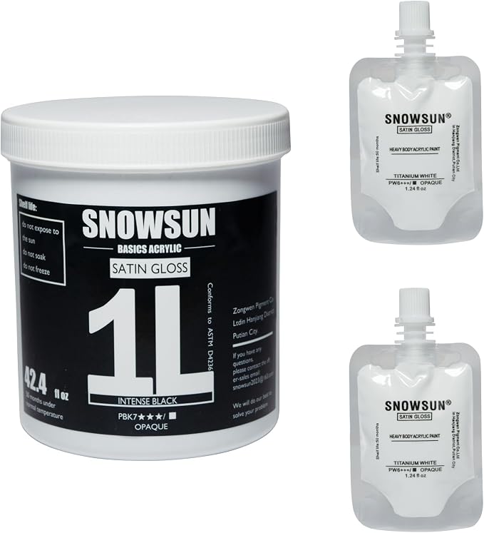 SNOWSUN Large Bulk Acrylic Paint, Basic Charcoal Black Acrylic Paint 1L /42.4 oz by PainttheLightofInspiration