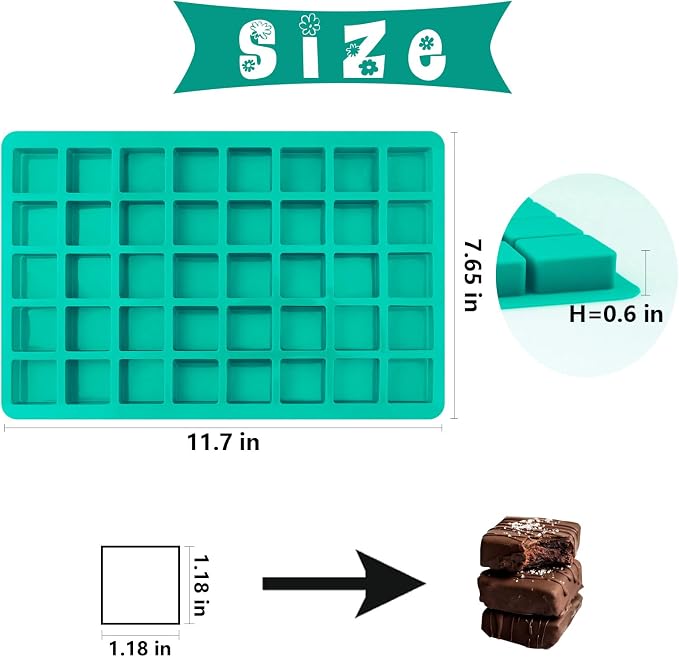 Sakolla Square Chocolate Mold, 40 Cavities Silicone Cube Mold - Image 2