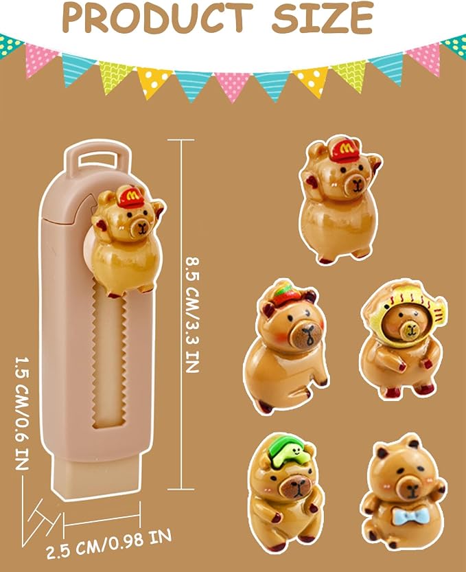 5 Pack Capybara Retractable Erasers, Cute Pencil Erasers - Image 2