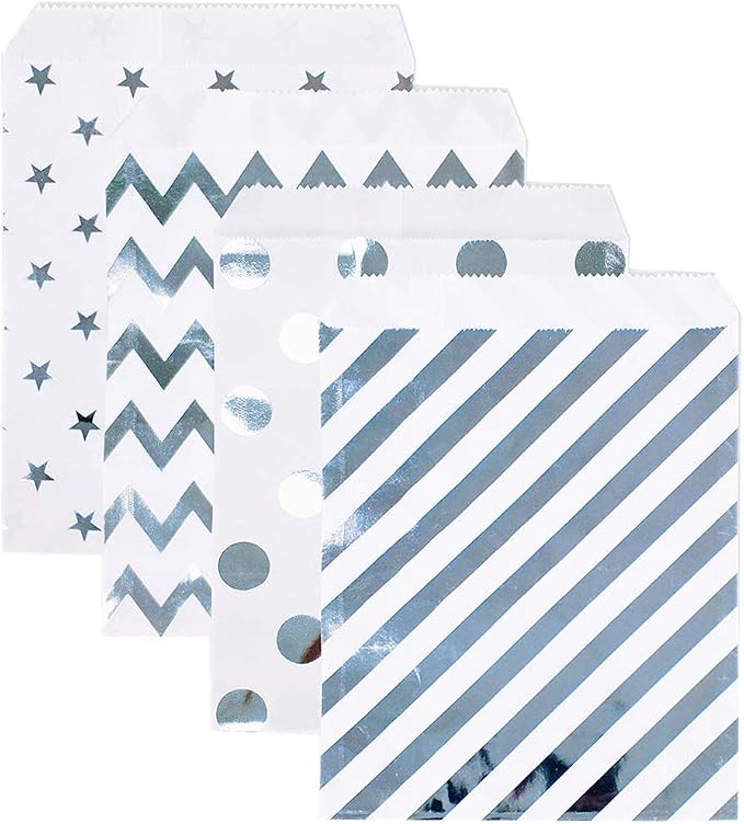 KEYYOOMY 200 Pcs Silver Candy Buffet Bags Small Cookie Bags Polka Dot Paper by KEYYOOMY