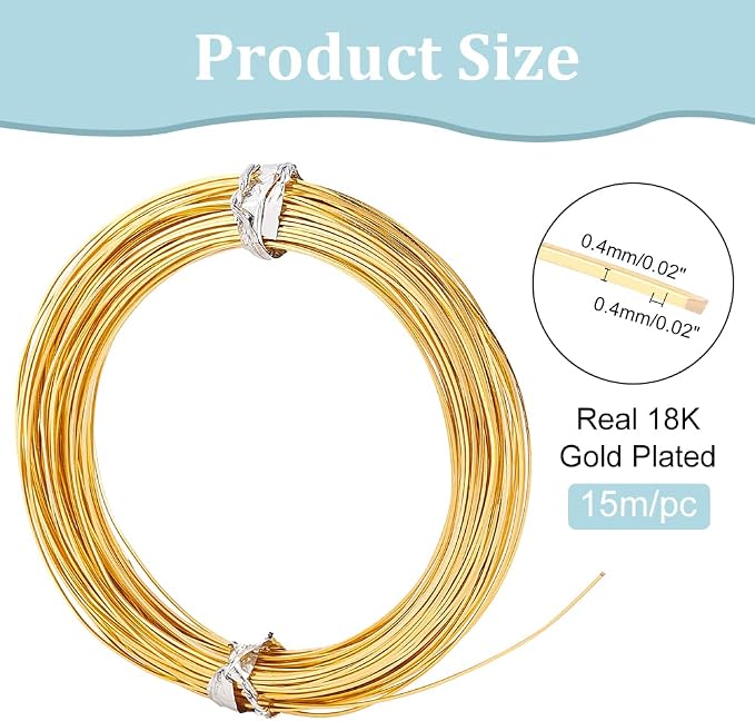 BENECREAT 26Gague 49.2 Feet Real 18K Gold Plated Square Brass Wire - Image 2