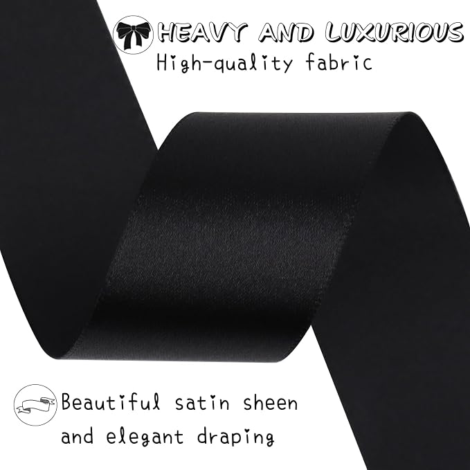 Black Solid Satin Ribbon 1-1/2 Inch 25 Yards Solid Polyester Fabric Ribbon - Image 4