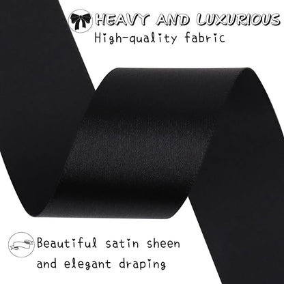 Black Solid Satin Ribbon 1-1/2 Inch 25 Yards Solid Polyester Fabric Ribbon - Image 4