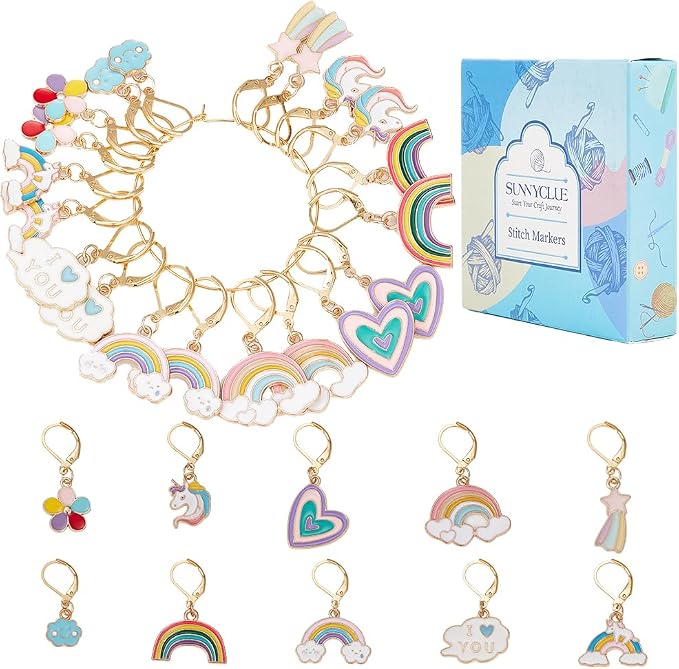 SUNNYCLUE 1 Box 20Pcs Knitting Stitch Markers Crochet Rainbow Colorful by SUNNYCLUE