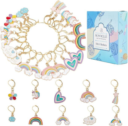 SUNNYCLUE 1 Box 20Pcs Knitting Stitch Markers Crochet Rainbow Colorful by SUNNYCLUE