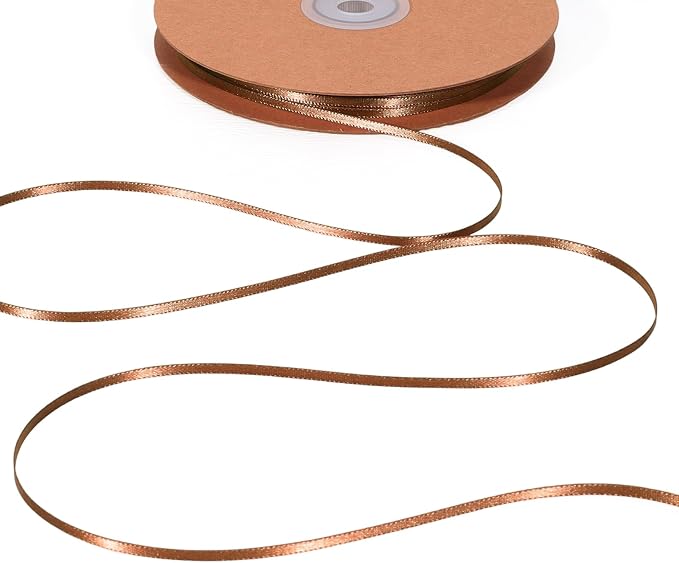LaRibbons Brown Satin Ribbon 1/8 Inch 100 Yards Thin Luxury Double Faced Mocha by LaRibbons