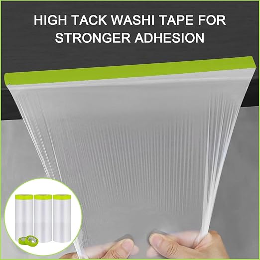 Pre-Taped Masking Film-55inx65ft Tape and Drape Painters Paper Rolls, Plastic - Image 4