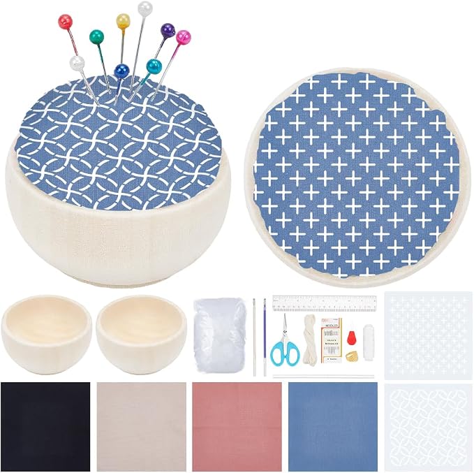 ACRNIGHEET 4 Set Sashiko Pin Cushion Bowls Making Kits, Embroidery Pin Cushion by ACRNIGHEET