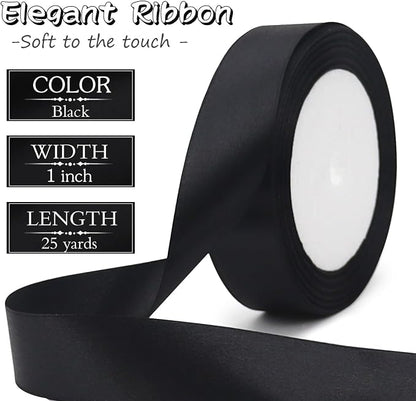 Black Solid Satin Ribbon 1 Inch 25 Yards Solid Polyester Fabric Ribbon - Image 2
