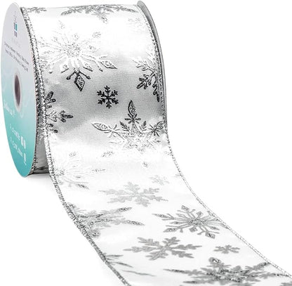 CT CRAFT LLC Satin with Silver Snowflake Wired Ribbon 2.5 Inch x 10 Yards by CTCRAFTLLC