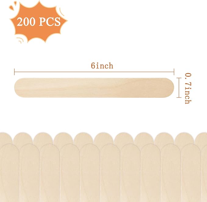200Pcs Jumbo Wooden Craft Sticks Wooden Popsicle Craft Sticks Stick 6” Long x - Image 2