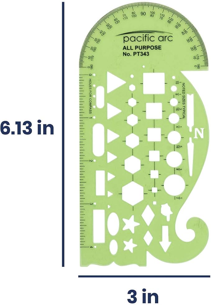 Pacific Arc All Purpose Template Guide, Featuring A Protractor, 4 Inch Ruler - Image 2