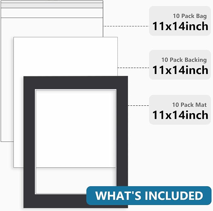 Somime 10 Pack Black Picture Frame 11x14 Mat Board, Whole Frame Mat Kit - Image 2