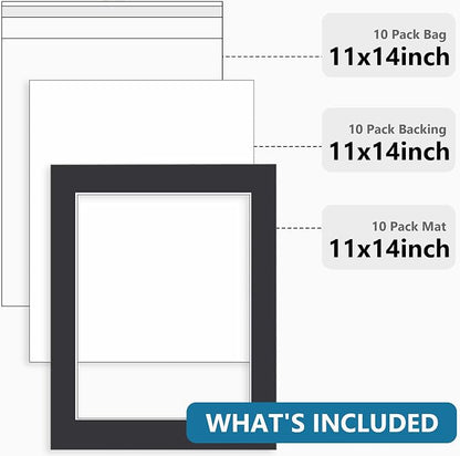 Somime 10 Pack Black Picture Frame 11x14 Mat Board, Whole Frame Mat Kit - Image 2