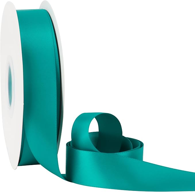 HUIHUANG Teal Blue Ribbon 1 inch x 50 Yards Double-Faced Satin Teal Ribbon - Image 2