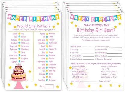 Birthday Party Games Set for Girls- 20 Birthday Double Sided Games Cards Set- by ALodr