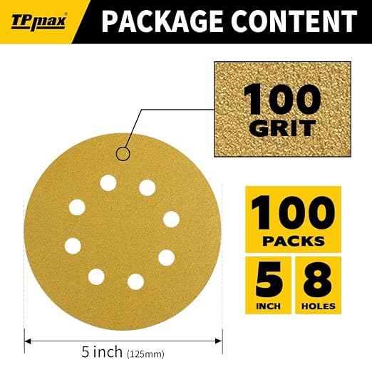 100PCS 5 Inch 100 Grit 125mm 8 Hole Sanding Discs Sandpaper - Image 2