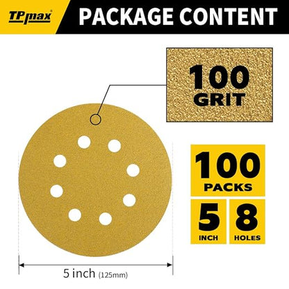 100PCS 5 Inch 100 Grit 125mm 8 Hole Sanding Discs Sandpaper - Image 2
