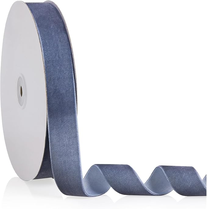 1" X 20 Yards Dusty Blue Velvet Ribbon by Bomybaw