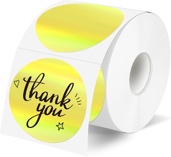 2" Circle Holographic Thermal Label Stickers, Round Printable Rainbow Glitter by Unknown
