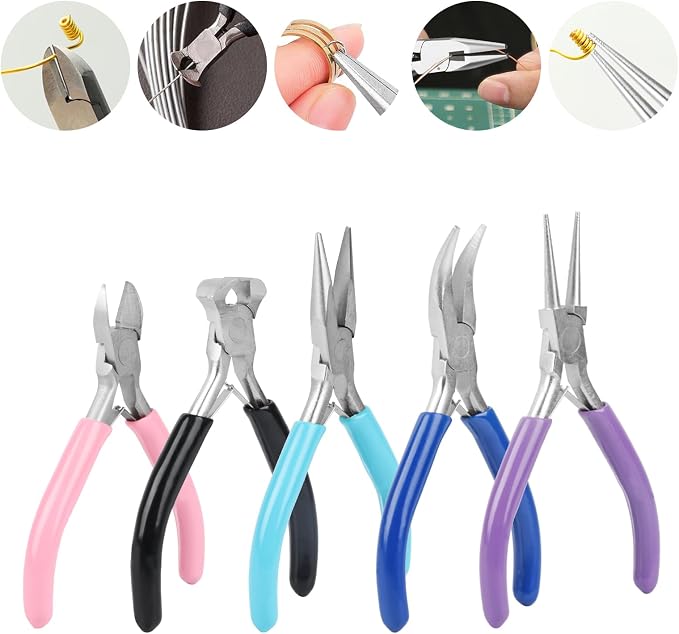 5 Pcs Jewelry Making Pliers Tools, Includes Needle, Bent & Zipper Pliers - Image 3