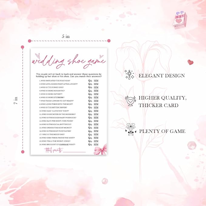 Wedding Shower Games Cards, Wedding Shoe Game, Bridal Shower Games 25 Guests - Image 2