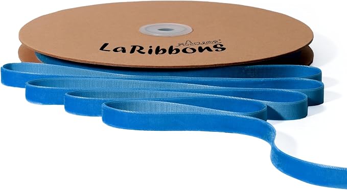 LaRibbons Thin Velvet Ribbon 3/8 Inch x 25 Yards, Dusty Blue Velvet Ribbon by LaRibbons