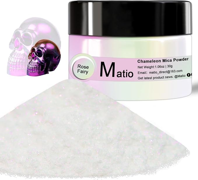 Matio Chameleon Mica Powder, 1.06oz/ 30g Rose Fairy White Chrome Powder by Matio