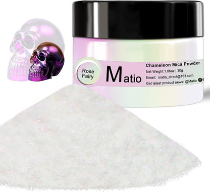 Matio Chameleon Mica Powder, 1.06oz/ 30g Rose Fairy White Chrome Powder by Matio