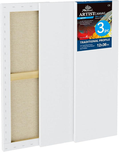 PHOENIX 12x36 Inch 3 Pack Artist Canvas by PHOENIX