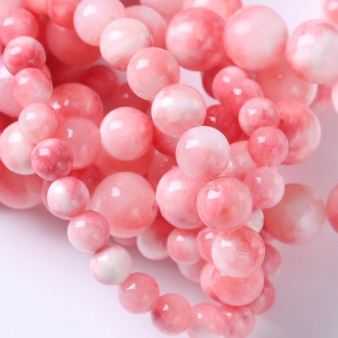 45pcs 8mm Natural Pink White Persian Jade Gemstone Beads Round Loose Spacer by NaturalStoneBeads