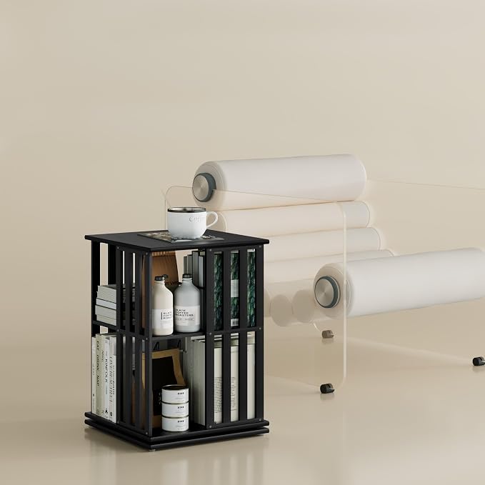 YOWOS Rotating Bookshelf Tower, 360 Display Spinning Bookcase, Bamboo Bookshelf by YOWOS