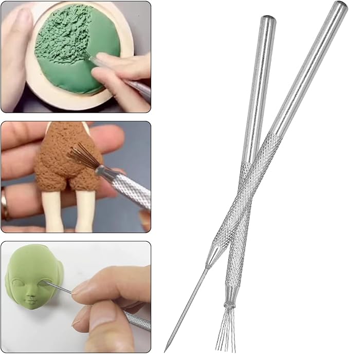 2 Pcs Clay Cutter Wires + 1 Clay Ceramic Needle + 1 Feather Wire Texture Detail - Image 4