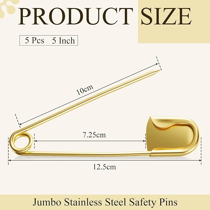 Juexica 5 Pcs 5 Inch Jumbo Stainless Steel Safety Pins Large Heavy Duty Huge - Image 2