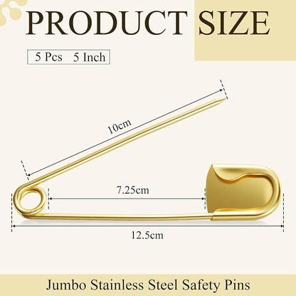 Juexica 5 Pcs 5 Inch Jumbo Stainless Steel Safety Pins Large Heavy Duty Huge - Image 2