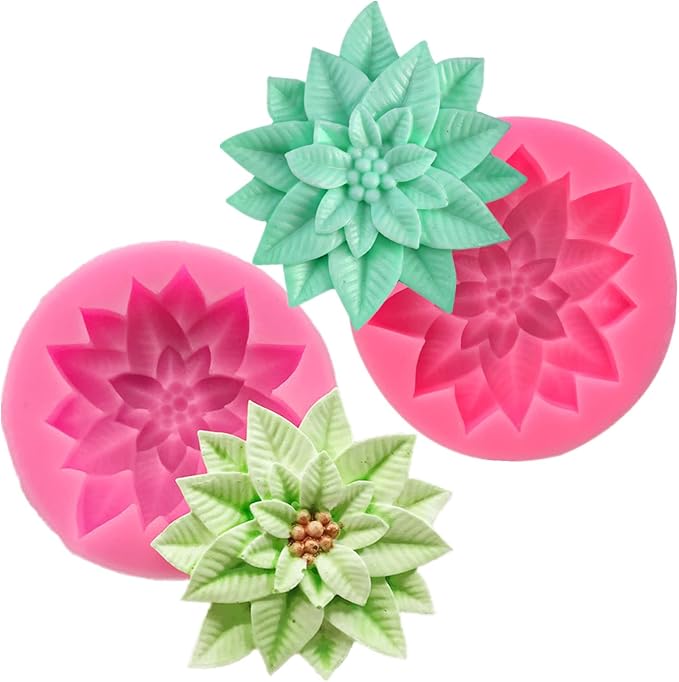 2Pcs Holly Leaf Silicone Mold for Fondant Chocolate Candy Cake Decorating by Anktily