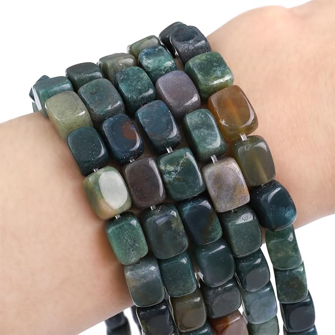 Natural Indian Agate Cuboid Stone Loose Semi Gemstone Beads - Image 4