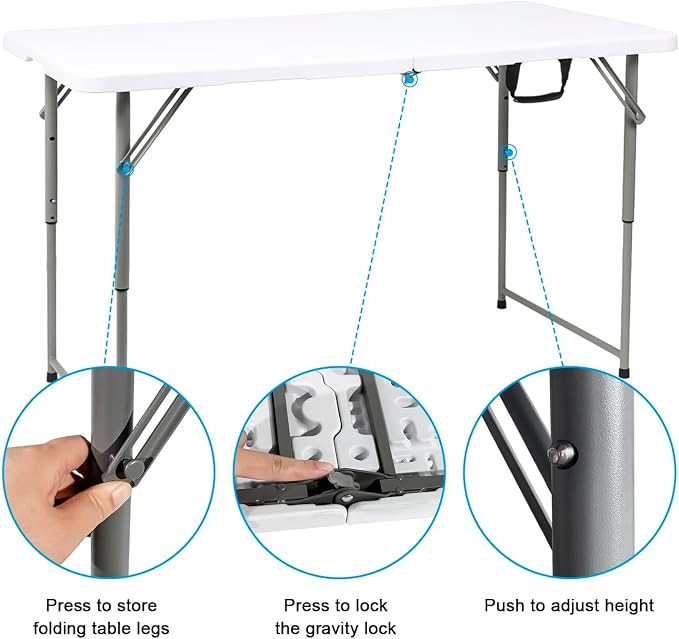 2-PCS 48" W x 24" D x 29.5" H - 4FT White Folding Table Heavy Duty Portable - Image 5