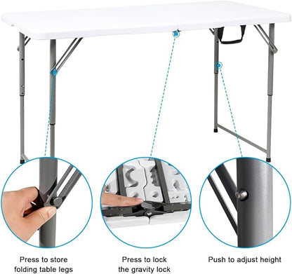 2-PCS 48" W x 24" D x 29.5" H - 4FT White Folding Table Heavy Duty Portable - Image 5
