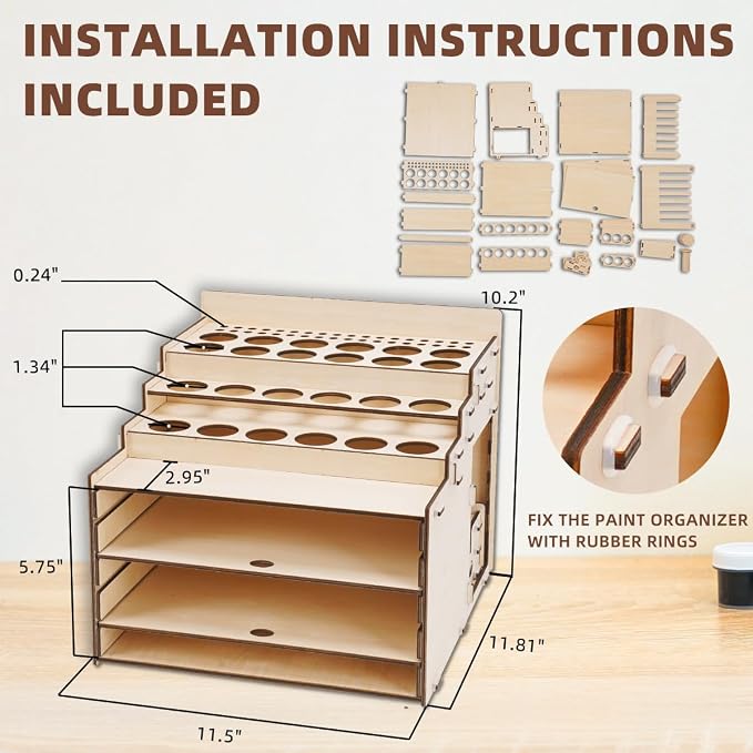 Model Paint Holder with Adjustable Storage, Wooden Miniature Model Paints - Image 4