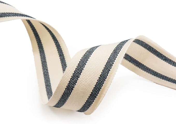 CT CRAFT LLC Ivory Cotton Black Stripes Ribbon 1" x 10 Yards - Image 4