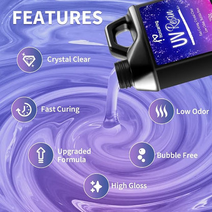 UV Resin 1000g, Hard Type Clear Beginner-Friendly Kit, Upgraded Formula & - Image 2
