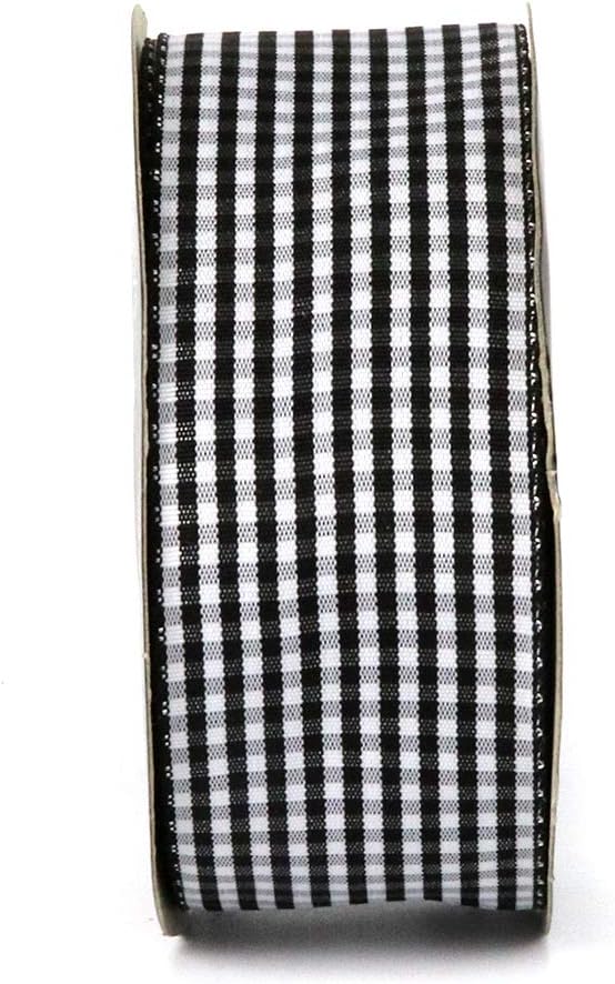 1.5 Inch Black and White Woven Edge Gingham Ribbon 25 Yards Each Roll 100% - Image 3
