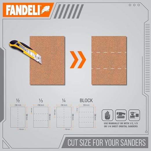 Fandeli | Multi-Purpose Sanding Paper | Assorted Grits | 25 Sheets of 9'' x - Image 5