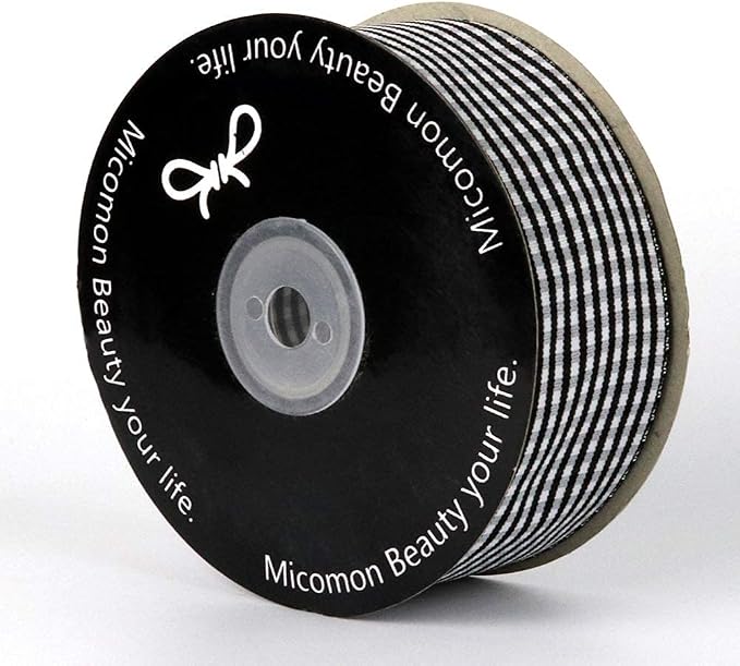 1.5 Inch Black and White Woven Edge Gingham Ribbon 25 Yards Each Roll 100% - Image 2